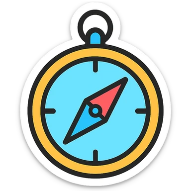 compass, lineal color outlined icon style, black outlines, subtle color fills, modern look sticker