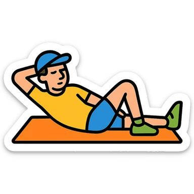 a sportsman lying on the yoga mat pretending to do streches but in fact he is not doing that
 sticker