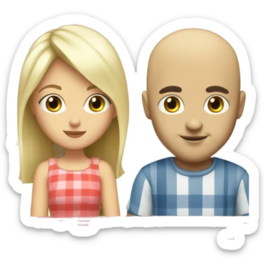 Blonde girl with green eyes having a picnic with a bald man with brown eyes sticker
