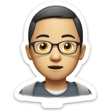  a bald Asian young boy, in glasses, very confused. thinking deeply sticker