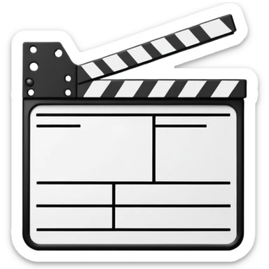 minimalist film clapperboard outline with basic shapes, black lines only, no fill sticker