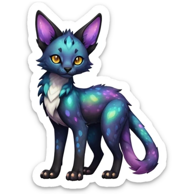 Cute Epic Colorful Edgy Dark Black Iridescent Nebula Sergal-Serval-Vernid full body sticker