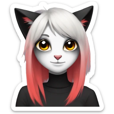 Anthro Edgy Cool Black Cat-Fursona with Emo Hair-bangs with Red Streaks sticker