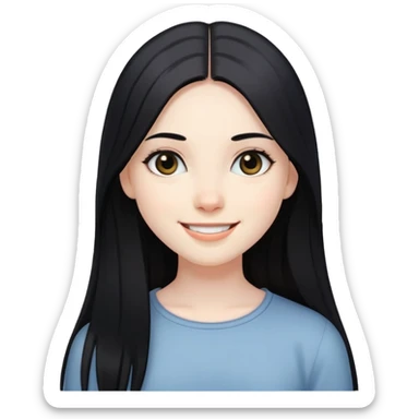 smiling girl with long straight black hair, pale skin, dark eyes sticker