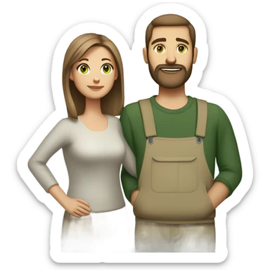 husband with wife (husband is taller, light brown short hair, light brown short full beard, green eyes and olive skin color)(wife has medium length medium brown hair and hazel green eyes with pale skin color) sticker