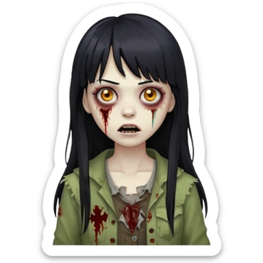 Faça uma mulher zumbi de franja cabelo longo preto 🧟‍♀️ sticker