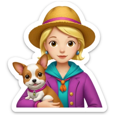 The Fool tarot card emoji inspired by Rider Waite Smith deck, whimsical traveler with small dog, vibrant colors, concise details sticker