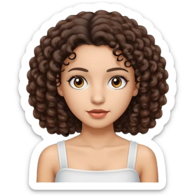 Woman with light skin and dark brown eyes and dark brown curly hair and white tube top sticker