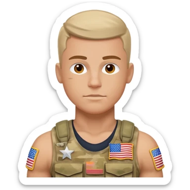 generate white powerful american soldier with small usa flag on shoulder sticker