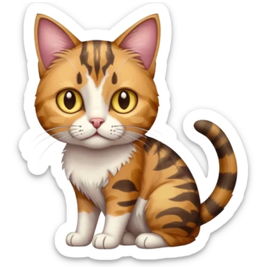 full body anxious looking colourful light calico tabby cat with hazel eyes and patchy brown tabby sections of fur sticker