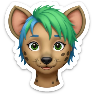 hyena with feminine  blue and green hair sticker