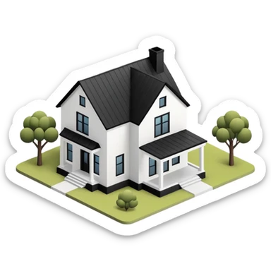 3d isometric modern farmhouse, white with black trim sticker