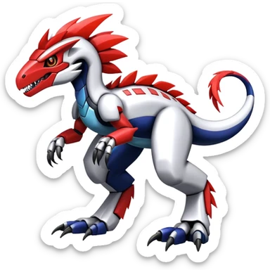 Furry feather-mane Cool Edgy Futuristic shiny colorful Digimon-Fakemon-Guilmon-Velociraptor-Mecha full body   sticker