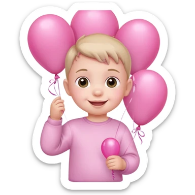 cute smiling baby holding pink balloons sticker