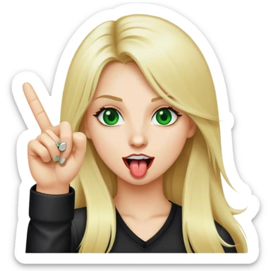 Realistic long blonde hair girl with green eyes with tongue out showing rock n roll fingers  sticker