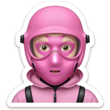 man in pink protection clothes with full-faced pink mask covered whole face sticker