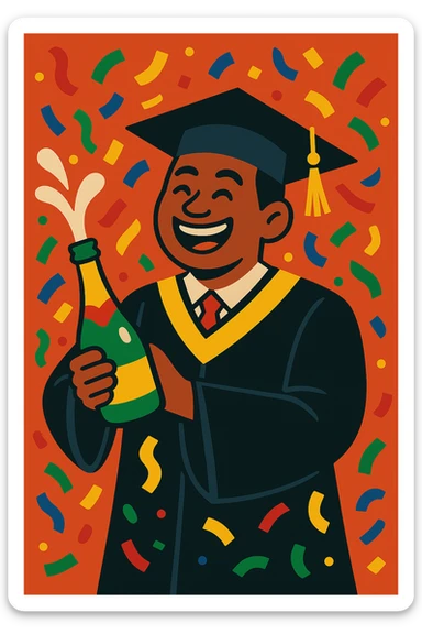 Make the confetti much bigger and more prominent, keeping the festive graduation scene and vibrant style. sticker