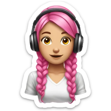 Pink hair, gamer girl, headphones, controller sticker