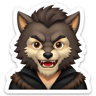 The Wolf Man from Universal Monsters with dark brown fur, black silk outfit, tan skin  sticker