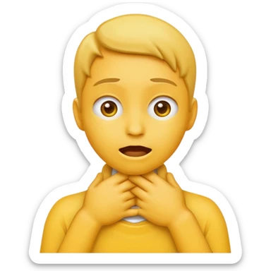 Yellow emoji doing choking emote with hands around neck sticker