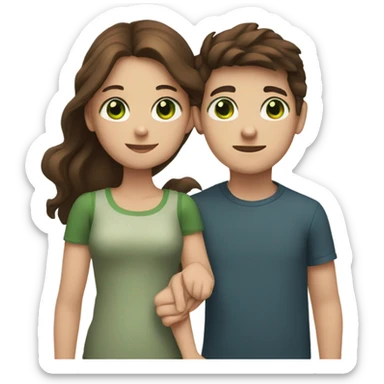 Girl with Brown Hair and Green eyes Holding Hands with Boy with Brown hair and Brown eyes  sticker