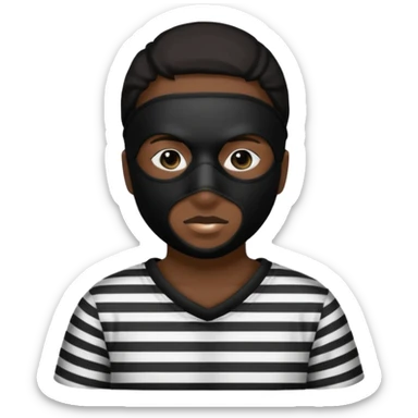 Thief with black eye type mask and black and white striped prison clothes sticker