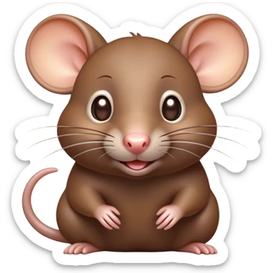 Cinematic Cute Brown Rat Portrait Emoji, Head tilted playfully and inquisitively, with a compact, nimble build and a glossy brown coat accentuated by a twitching nose and round, sparkling eyes full of curiosity, Simplified yet irresistibly adorable features, highly detailed, glowing with a warm, friendly glow, high shine, affectionate and clever, stylized with a touch of urban whimsy, soft glowing outline, capturing the essence of a mischievous yet loving rat that feels like it could dart out of the screen into your arms! sticker