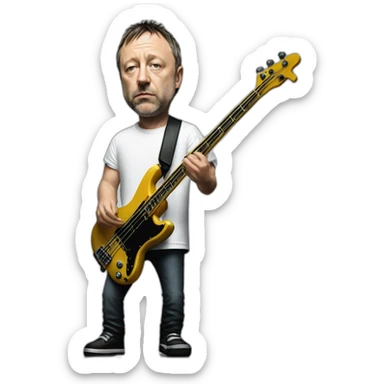 photo realistic Peter Hook from Joy Division, playing bass guitar, standing, full body front view sticker