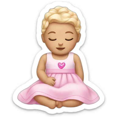 white sleeping newborn in a dress with a barbie logo sticker