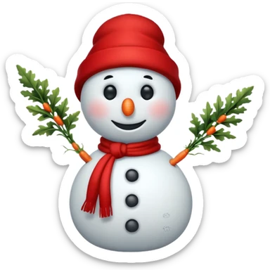 A cute snowman emoji, full-length, side view, wearing a stylish red beret. sticker