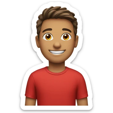 smiling boy in red shirt with skis sticker