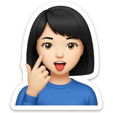 Chicas con pelo negro y corte bob haciendo que se muerde uno de sus dedos de manera picara, puedes hacer que se muerda el dedo sticker