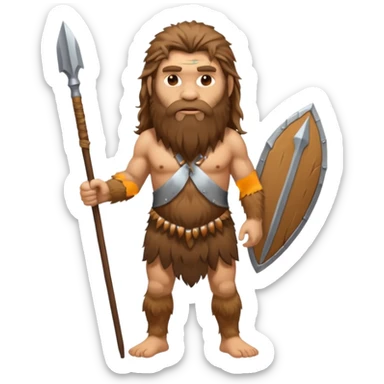 hairy Neanderthal with long hair long beard and a spear fullbody sticker