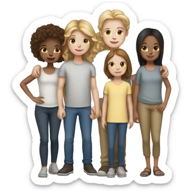 family of 5, 2 girls, 1 boy, 2 cats, white skin sticker