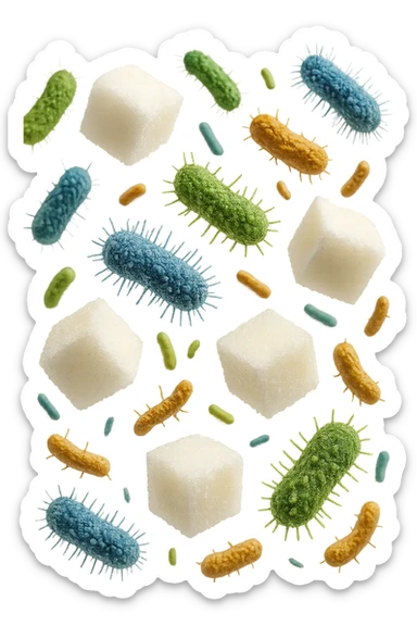 ZOLLETTE DI ZUCCHERO FLUTTUANO IN ARIA INSIEME A BATTERI INTESTINALI REALISTICI
IPERREALISTICO 4K, SFONDO BIANCO sticker