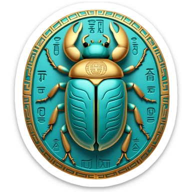 ancient Egyptian scarab beetle amulet with hieroglyphics sticker