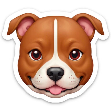 Cinematic Cute Red/Fawn Staffordshire Bull Terrier Portrait Emoji, Head tilted playfully and inquisitively, featuring a glossy red/fawn Fur with a vibrant sheen and delicate white accents, round, sparkling dark eyes filled with curiosity, Simplified yet irresistibly adorable features, highly detailed, glowing with a warm, friendly glow, high shine, affectionate and spirited, stylized with a touch of whimsy, bright and endearing, soft glowing outline, capturing the essence of a mischievous yet loving pup, so playful it feels like it could bound out of the screen and into your arms! sticker