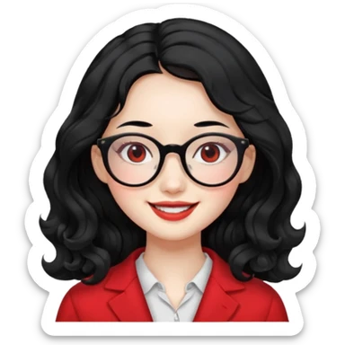 Beautiful girl,Black hair,wavy hair，long hair,Black eyes,Chinese peli rojo y lentes sticker