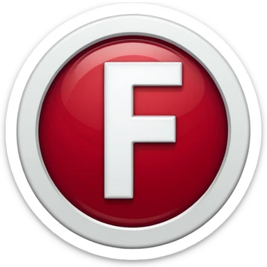 a white color letter F in surrounded with a circle deep red circle, the whole combination has a liquid texture to it and is giving the mackintosh vibes, the font was a bold modern one sticker