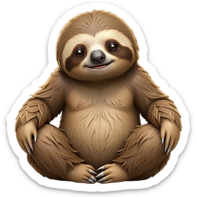 cinematic-sloth-realistic-full-body-sitting-emoji,-long-curved-claws-clinging,-thick-shaggy-brown-fur-slightly-ruffled,-head-tilted-dramatically,-slow-blinking-eyes-filled-with-serene-wisdom,-simplified-yet-realistic-focused-features,-highly-detailed,-glowing-with-an-almost-sarcastic-glow sticker