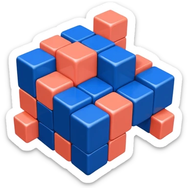 Modern minimal emoji: building blocks + connection flows + gear. Deep blue and coral colors. Professional no-code expert signature. Geometric clean style. sticker