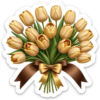 A big bouquet of beige colored tulips tied with a brown and gold silk bow  sticker