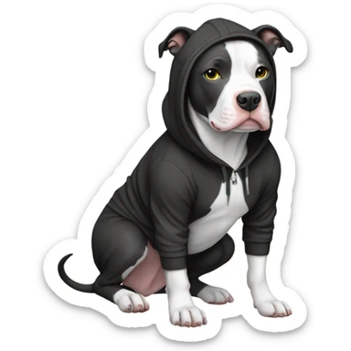 Black and white pitbull with hoodie sticker