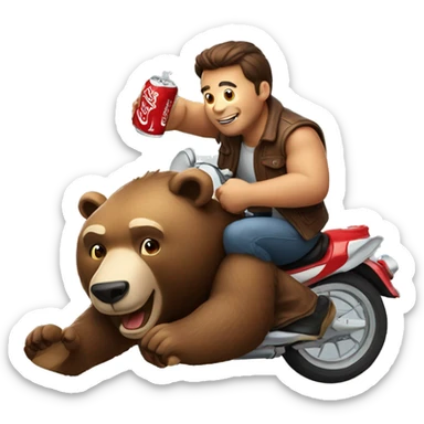 A man drinking coca cola and riding on a bear sticker