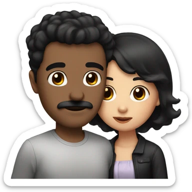 Guy with black mustache and short black hair kissing girl with brown hair and brown eyes sticker