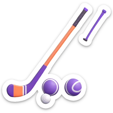 field hockey stick and ball on lush green field sticker