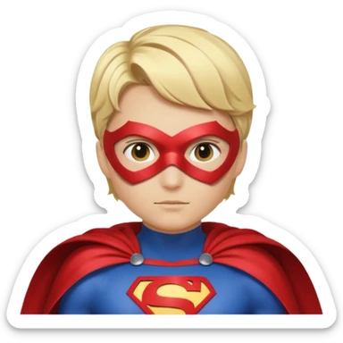 Súper heroína con antifaz, pelo corto rubio, traje de superhéroe con capa. Que se vea hasta los hombros sticker