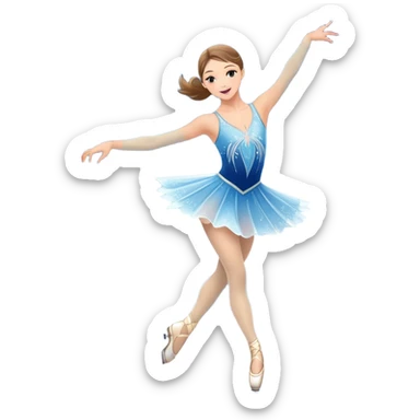 An icon showing a graceful figure skater mid-spin on a sparkling ice rink, wearing an elegant costume. The background features festive arena lights, snowflakes, and cheering spectators. Transparent background captures the beauty, artistry, and elegance of figure skating. sticker