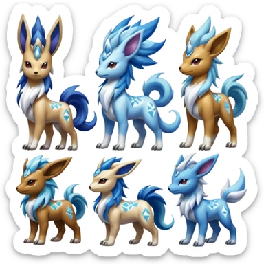 Shiny Colorful Tribal Marked Patterned Randomized Random Primarina-Entei-Glaceon-Suicune-Amaura-Dialga-fusion sticker