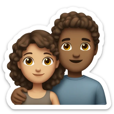 Small emoji mixed race couple brown hair brown eyes hugging hugging black and white sticker